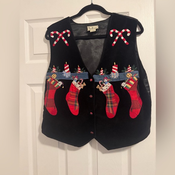 Tantrums Tops - Vintage Tantrums Festive Black Christmas Vest with Red Stockings